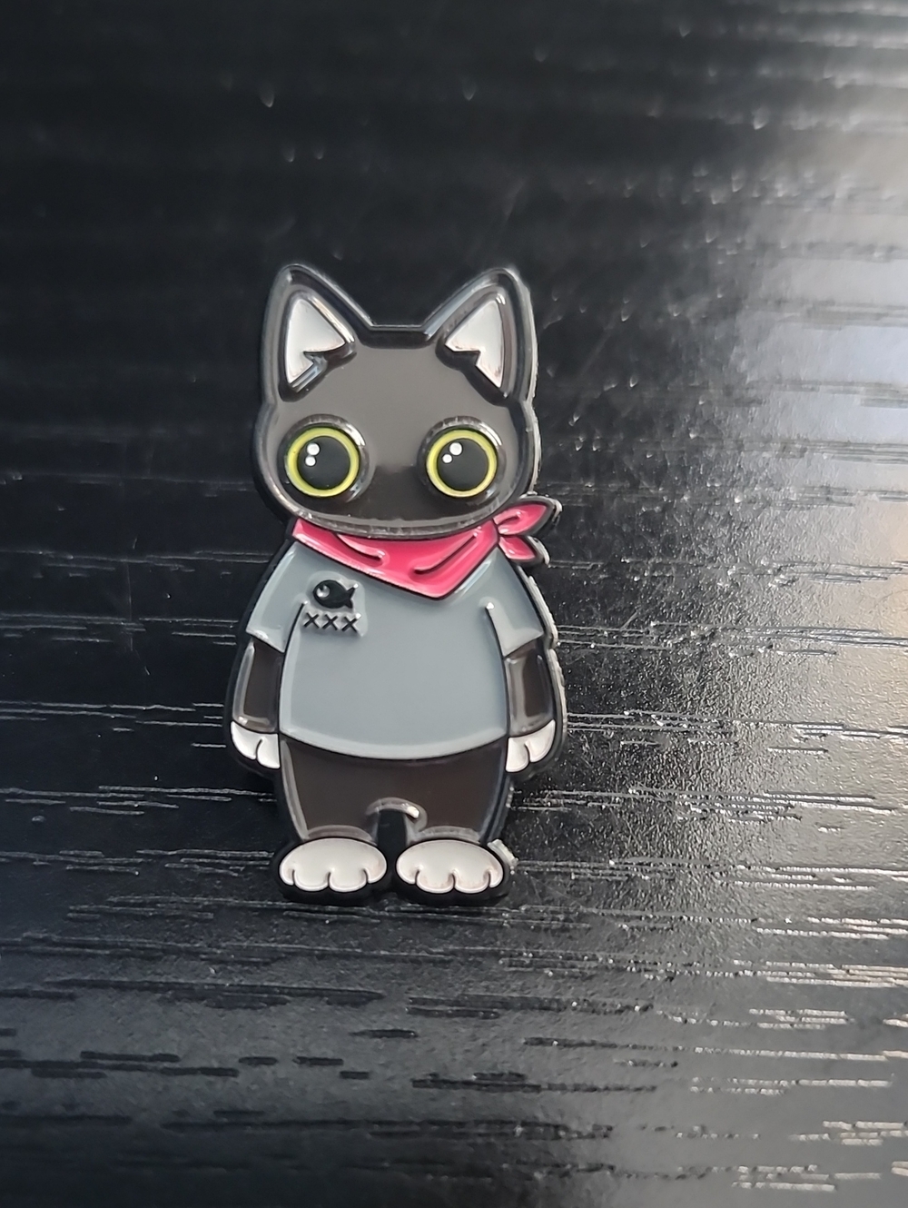 Black Cat Enamel Pin with Bandana - Cute Cat Accessory